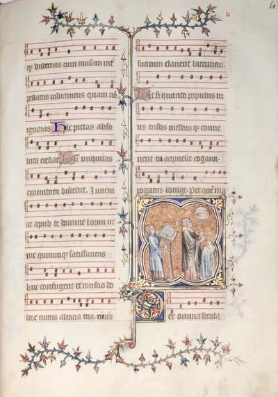 The Gotha Missal: Fol. 61r, En præst synger embedet, ca. 1375. af Master of the Boqueteaux