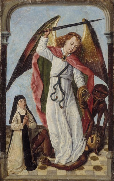 Sankt Michael bekæmper dæmoner i en nonnes nærvær af Master of the Bruges Legend of St. Ursula