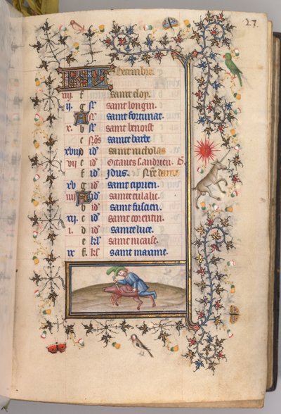 Timer for Karl den Adelige, konge af Navarra 1361-1425: fol. 12. december, ca. 1405. af Master of the Brussels Initials and Associates