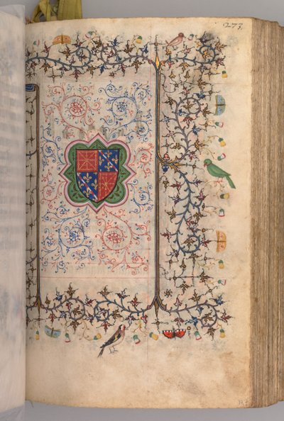 Timer for Karl den Adelige, konge af Navarra 1361-1425: fol. 137r, våbenskjold..., ca. 1405. af Master of the Brussels Initials and Associates