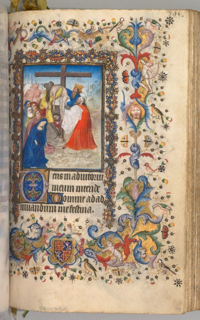 Timer for Karl den Adelige, konge af Navarra 1361-1425: fol. 192r, Nedstigning fra korset, ca. 1405. af Master of the Brussels Initials and Associates