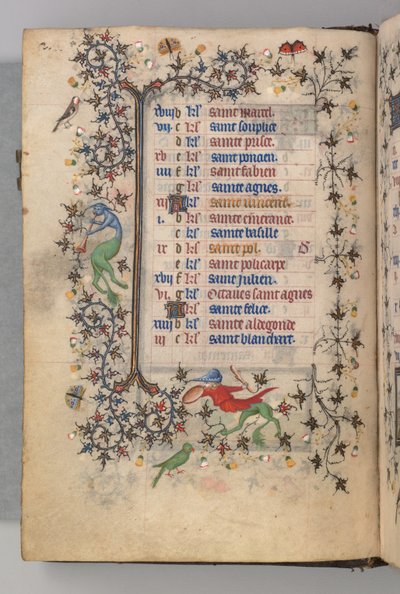 Timer for Karl den Adelige, konge af Navarra 1361-1425: fol. 1v, januar, ca. 1405. af Master of the Brussels Initials and Associates