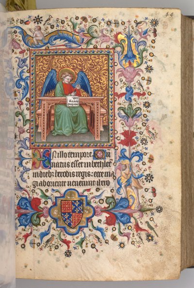 Timer for Karl den Adelige, konge af Navarra 1361-1425: fol. 25a, St. Matthæus, ca. 1405. af Master of the Brussels Initials and Associates