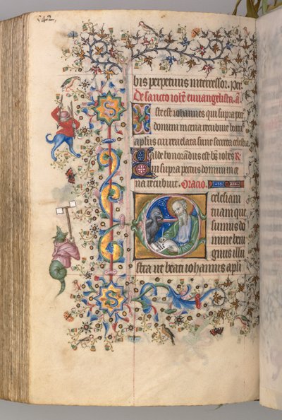 Timer for Karl den Adelige, konge af Navarra 1361-1425: fol. 265v, Johannes Evangelisten, ca. 1405 af Master of the Brussels Initials and Associates