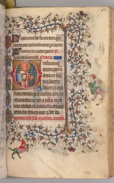 Timer for Karl den Adelige, konge af Navarra 1361-1425: fol. 267r, Sankt Bartolomæus, ca. 1405. af Master of the Brussels Initials and Associates