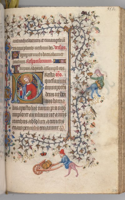 Timer for Karl den Adelige, konge af Navarra 1361-1425, , fol. 271r, St. Barnabus, ca. 1405. af Master of the Brussels Initials and Associates