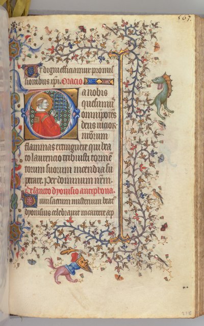 Timer for Karl den Adelige, konge af Navarra 1361-1425, fol. 276r, St. Lawrence, ca. 1405. af Master of the Brussels Initials and Associates