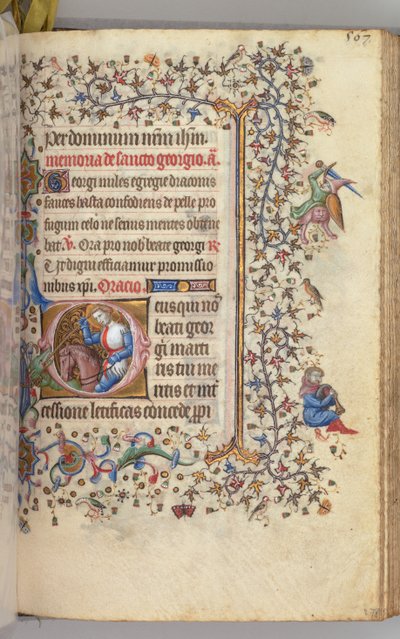 Timer for Karl den Adelige, konge af Navarra 1361-1425, fol. 278r, St. George, ca. 1405. af Master of the Brussels Initials and Associates
