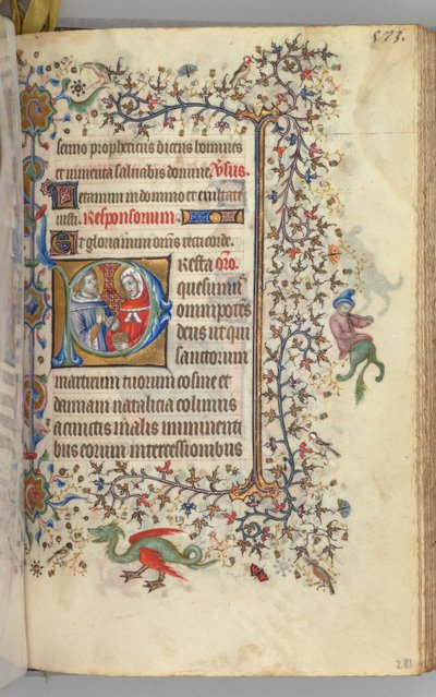 Timer for Karl den Adelige, konge af Navarra 1361-1425, fol. 281r, SS. Cosmas og Damien, ca. 1405. af Master of the Brussels Initials and Associates