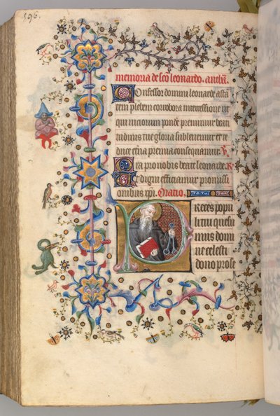 Timer for Karl den Adelige, konge af Navarra 1361-1425, fol. 292v, St. Leonard, ca. 1405. af Master of the Brussels Initials and Associates