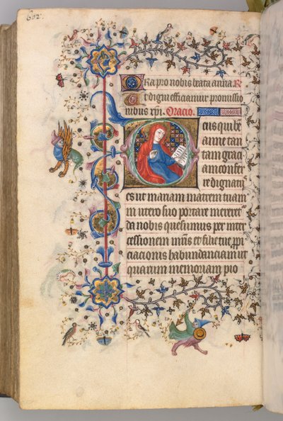 Timer for Karl den Adelige, konge af Navarra 1361-1425, fol. 295v, St. Anne, ca. 1405. af Master of the Brussels Initials and Associates