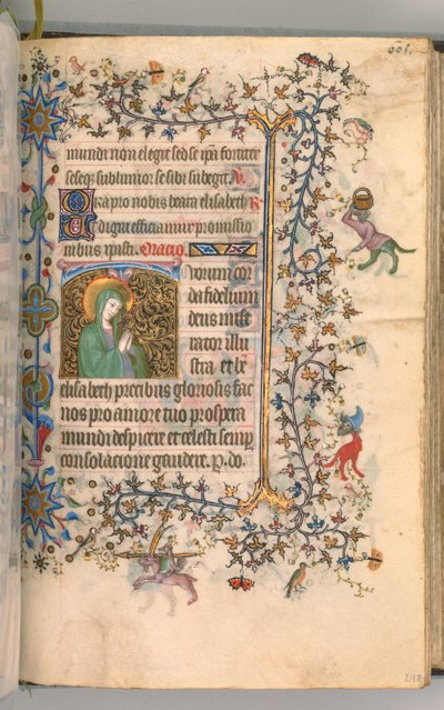 Timer for Karl den Adelige, konge af Navarra 1361-1425, fol. 297r, St. Elizabeth, ca. 1405. af Master of the Brussels Initials and Associates