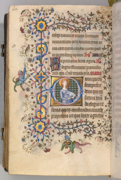 Timer for Karl den Adelige, konge af Navarra 1361-1425, fol. 299v, St. Agnes, ca. 1405. af Master of the Brussels Initials and Associates