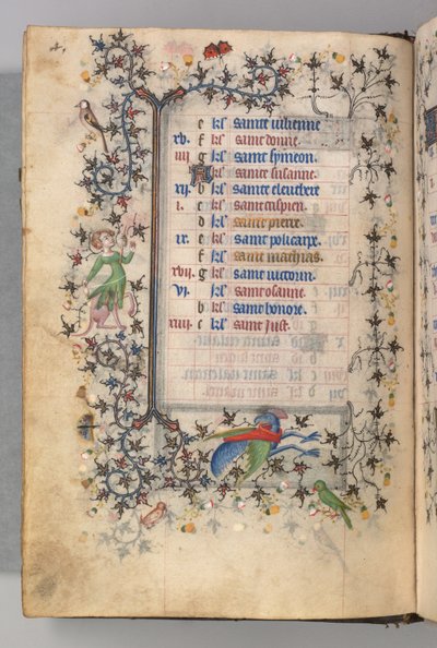 Timer for Karl den Adelige, konge af Navarra 1361-1425: fol. 2v, februar, ca. 1405. af Master of the Brussels Initials and Associates