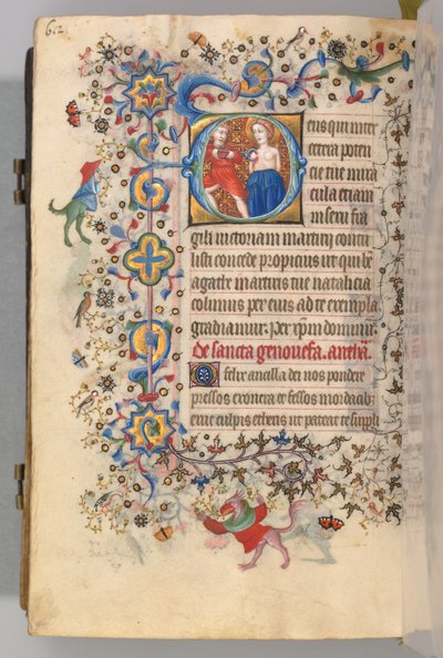 Timer for Karl den Adelige, konge af Navarra 1361-1425, fol. 300v, St. Agatha, ca. 1405. af Master of the Brussels Initials and Associates