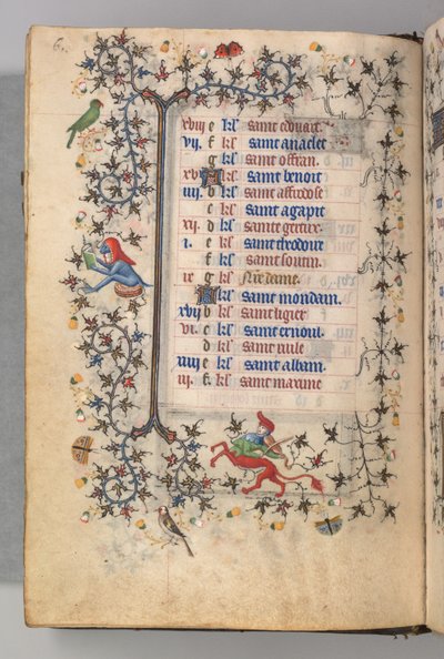 Timer for Karl den Adelige, konge af Navarra 1361-1425: fol. 3v, marts, ca. 1405. af Master of the Brussels Initials and Associates