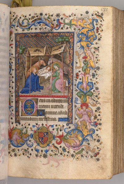 Timer for Karl den Adelige, konge af Navarra 1361-1425: fol. 67r, Nativity Prime, ca. 1405. af Master of the Brussels Initials and Associates