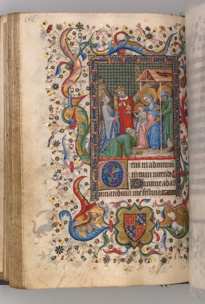 Timer for Karl den Adelige, konge af Navarra 1361-1425: fol. 78v, Tilbedelse af Magi Sext, ca. af Master of the Brussels Initials and Associates