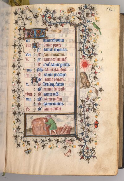 Timer for Karl den Adelige, konge af Navarra 1361-1425: fol. 7r, juli, ca. 1405. af Master of the Brussels Initials and Associates