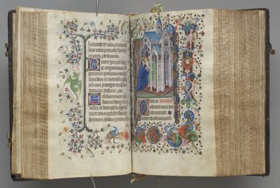 Timer for Karl den Adelige, konge af Navarra 1361-1425: fol. 82v, tekst, ca. 1405. af Master of the Brussels Initials and Associates