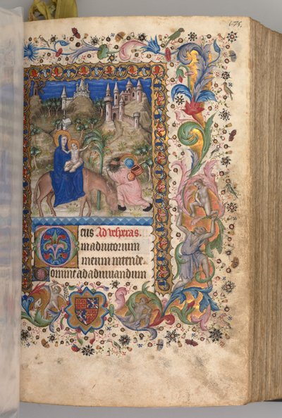 Timer for Karl den Adelige, konge af Navarra 1361-1425: fol. 88r, Flugt til Egypten Vesper, ca. 1 af Master of the Brussels Initials and Associates