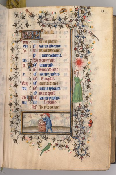Timer for Karl den Adelige, konge af Navarra 1361-1425: fol. 8r, august, ca. 1405. af Master of the Brussels Initials and Associates