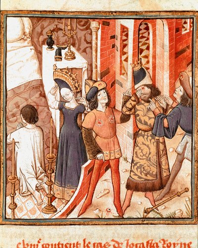 Legenden om Jocaste, Dronningen af Theben. Ødipus, blind, efter at have indset at dræbe sin egen far Miniature of the Master of the Champion of Ladies (1400-tallet) fra manuskriptet "" Des hommes illustres"" af Giovanni Boccaccio (Jean Boccaccio) (1313-137 af Master of the Champion des Dames