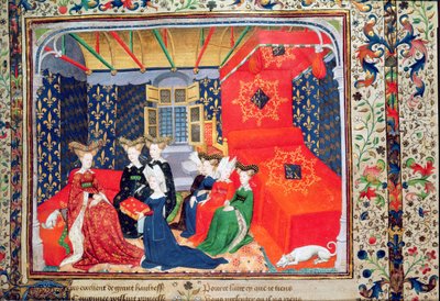 Harl 4431 fol.3 Christine de Pisan præsenterer sin bog til dronning Isabella af Bayern, fra Christine de Pisans digte, ca. 1410-15 (vellum) af Master of the Cité des Dames