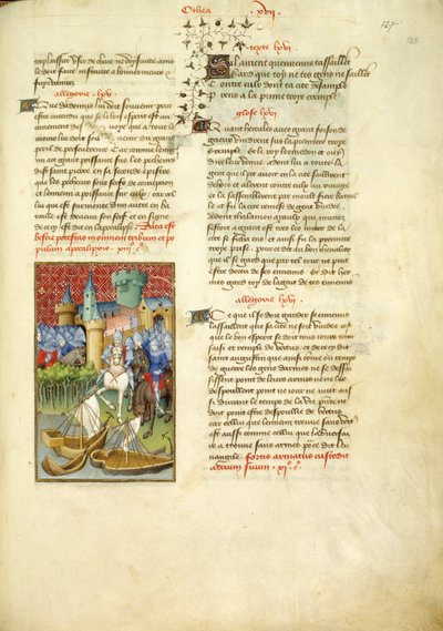 Harley 4431, fol.125, Telamons hær går ind i Troy, fra 