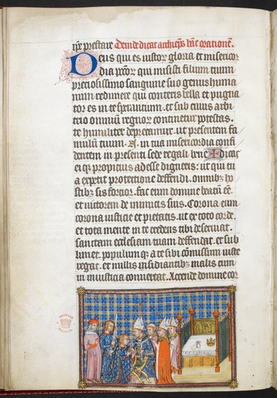 Bomuld Tiberius B. VIII f.55v Kongen modtager håndsalven, fra 