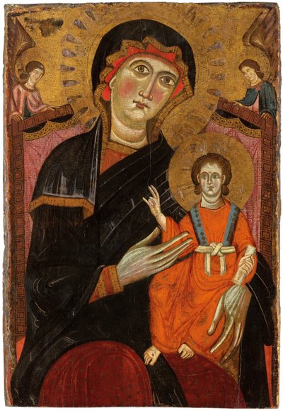 Madonna og Child troner med to engle af Master of the Crucifix No. 434