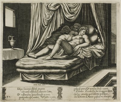 Amor og psyke sammen i bryllupssengen af Master of the Die