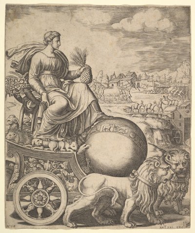 Cybele i sin vogn trukket af to løver, 1530-60. af Master of the Die