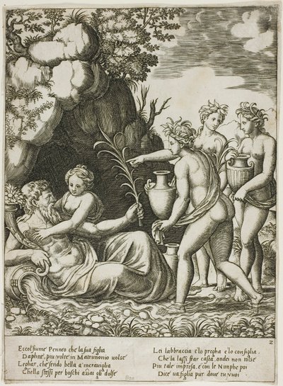 Daphne omfavner sin far, floden Peneus af Master of the Die