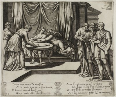 Andre nymfer, der tjener psyke ved bordet af Master of the Die