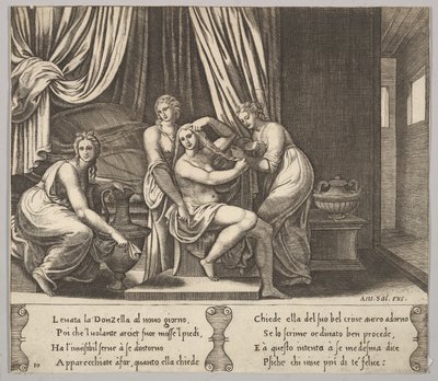 Plade 10: nymfer, der hjælper Psyche med at klæde hendes hår, fra 