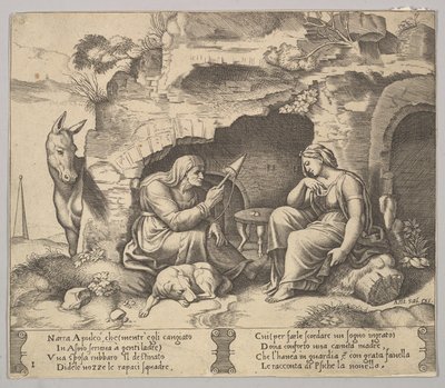 Tavle 1: Apuleius ændrede sig til et æsel, der lyttede til historien fortalt af den gamle kvinde sp..., 1520-70. af Master of the Die