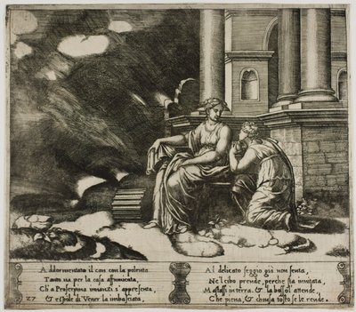 Proserpina giver Psyche skønhedens æske af Master of the Die