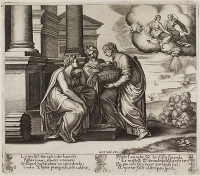 Psyche giver gaver til sine søstre af Master of the Die