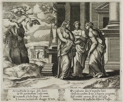Psyche fortæller sin ulykke til sine søstre af Master of the Die