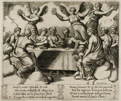 Guderne fejrer brylluppet mellem Psyke og Amor af Master of the Die