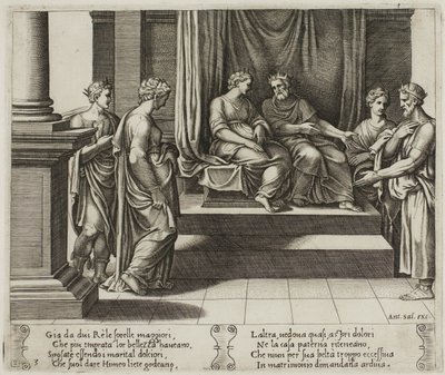 De to søstre af Psyche er gift med konger; ...Psyche præsenteres for en konge af Master of the Die