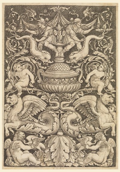 Grotesk med delfiner og bevingede løver af Master of the Die, Italian or German, 1530 1560