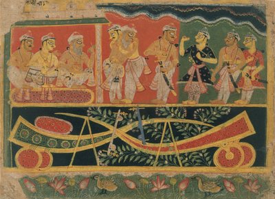 Nanda og Vasudeva: Side fra en spredt Bhagavata Purana..., ca. 1520-30. af Master of the Dispersed Bhagavata Purana.