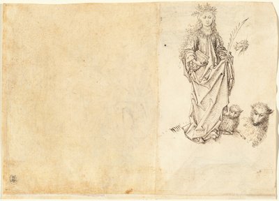Sankt Agnes (verso) af Master of the Drapery Studies after Martin Schongauer