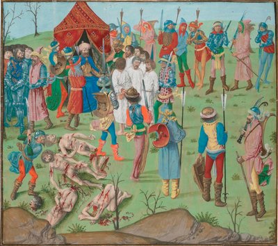 Slaget ved_Nicopol eftervirkningerne Masakren på de kristne som hævn for Rahova-massakren. Jean Froissart, Krøniker, Flandern, Brügge af Master of the Dresden Prayer Book