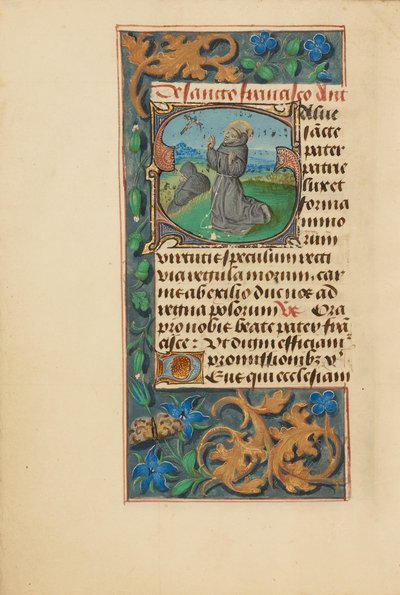Indledende S: Stigmatiseringen af den hellige Frans af Master of the Dresden Prayer Book