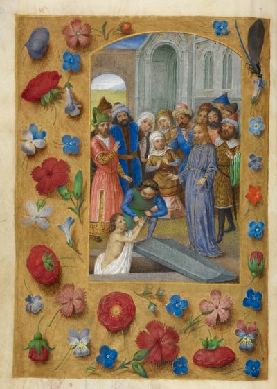 Kristus og opstandelsen af Lazarus. af Master of the Dresden Prayer Books