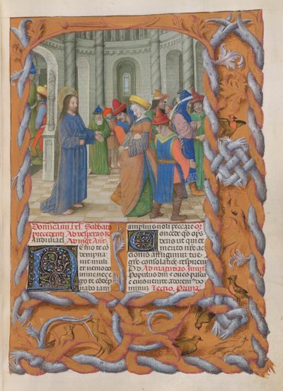 Temporale (1. portion: fra første søndag i advent til hellig lørdag). Kristus og kvinden taget i utroskab (fjerde søndag i fasten). af Master of the Dresden Prayer Books