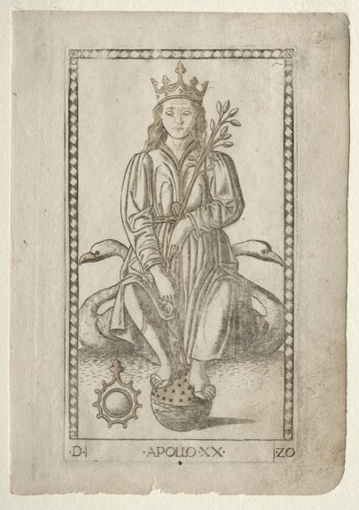 Apollo fra Tarocchi, serie D: Apollo and the Muses, #20, før 1467. af Master of the E Series Tarocchi